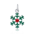 Green enamel snowflake pendant with red gemstone and silver metal base for DIY jewelry - Style 13-Red Diamond Green Snowflake