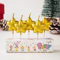 Five-piece set of gold star birthday candles for cakes with transparent sticks - Gold Star 5Pcs