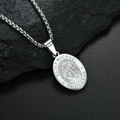 Silver stainless steel Saint Michael pendant necklace with protect us engraving - Steel Silver Color Pearl Chain Necklace