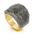18K gold plated stainless steel ring featuring a large faceted grey crystal glass stone - US 6 / Gray Faceted Stone (Gold Tone) (KR86182-K)