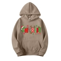 Khaki Christmas hoodie with CHARLIE antler print and festive candy cane motifs - Camel