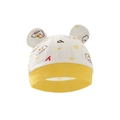 Berretto neonato bianco con risvolto giallo, stampa orso e graziose orecchie 3D - Cappello Orso Giallo