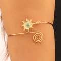 Adjustable golden spiral armlet with sunburst star and turquoise stone in boho style - KC Gold with Blue-Green Stone (0768)