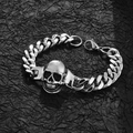 Silver stainless steel skull cuban chain bracelet for men in punk hip hop style - Single Skull Bracelet