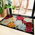 Absorberende bloemen badmat met antislip achterkant in zwart met kleurrijk bloemenpatroon - Nordic-202 / 50*80cm
