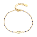 Golden stainless steel chain bracelet with blue beads and hollow Evil Eye charm - Evil Eye - Dark Blue Beads