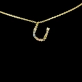 Golden necklace with U-shaped pendant inlaid with colorful zircon gemstones - Letter U / Gold