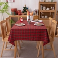 Red plaid Christmas tablecloth with gold silk tassel details for festive dining table decor - 60*60cm / Red Plaid Black Stripes