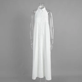 Detail view of white cotton sleeveless shirt dress with collar and button-down front - S / White