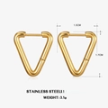 Golden stainless steel triangle earrings showing 1.5cm width and 1.7cm height - Gold - Triangle Style (ZN466G)