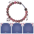 Braided pink zebra stone bracelet with silver heart charm and adjustable gray cord - To My Daughter / Agate