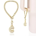 Golden bubble letter C charm pendant with white zircon stones for Stanley tumbler handle - Letter C