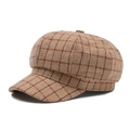 Classic brown plaid newsboy cap made of thick wool fabric with an octagonal crown design - 58-59cm / Camel