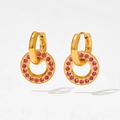 Gold plated stainless steel hoop earrings with detachable pink crystal oval pendants - Gold Pink (KDE1106)