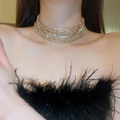 Elegant multi-layered rhinestone choker necklace worn with black feather outfit - 多层超闪钻(46#项链)
