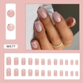 Uñas postizas rosa cáscara de huevo con purpurina colorida y forma cuadrada corta - W677 Fragmento Simple (Estilo de Pegamento)