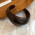 Minimalist vintage dark brown acrylic irregular open bangle with a smooth polished finish - Retro Minimalist Wide Open / Dark Brown