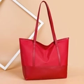Large capacity red oxford tote bag with durable leather trim and long handles - Red
