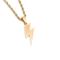 Collana hip-hop in acciaio al titanio dorato con ciondolo a fulmine su catena a corda - Catena a Torciglione 60cm / Oro