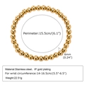 Bracciale regolabile in acciaio inossidabile placcato oro 18K con sfere da 6mm e 15,5 cm - Diametro della perla 6mm