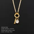 14K gold plated stainless steel tennis chain necklace with letter I pendant - Letter I