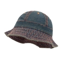 Dark blue denim bucket hat with decorative orange contrast stitching in a retro street style - Dark Blue