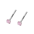 Elegant pair of S999 sterling silver stud earrings featuring pink cubic zirconia stones - Pink