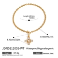 Collier croix en acier inoxydable doré avec pierres incrustées et une perle centrale - Croix Minimaliste (JDN0111005-WT)