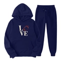Survêtement à capuche bleu foncé pour hommes et femmes avec imprimé Love et rugby - S (L) / Haut Et Bas / Bleu Marine 7
