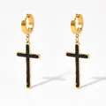 Punk style golden cross earrings with micro-pave black cubic zirconia stones - Gold with Black Zircon
