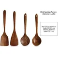 4-piece acacia wood kitchen utensil set including spatula, turner, skimmer and soup ladle - Mangium Wood 4-Piece Set / Approx 400g