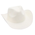 Close-up of the breathable weave and textured detail on a white straw cowboy sun hat - White