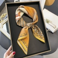 Elegant silk scarf featuring horse and houndstooth patterns in orange and white - 70*70cm / 30118-Yellow Retro Horse