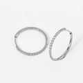 Polished silver stainless steel hoop earrings with sparkling cubic zirconia inlay - 1.6*18mm Steel (Pair)