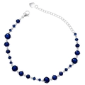 Detailed view of silver bracelet with blue zircons, lobster clasp, and heart charm - Platinum Gold Dark Blue Zirconia