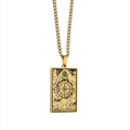 Gold-plated tarot necklace with Wheel of Fortune rectangular pendant on curb chain - The Wheel of Fortune / Gold