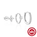 Three-piece S925 sterling silver hoop and stud earring set with sparkling zircon stones - 3Pcs Set-White Gold #2