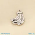 Three-banana shaped stainless steel pendant charm 17x14mm in polished silver finish - Silver Banana Cluster Style (KLJ10036-Z)