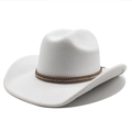 Detail of white felt cowboy hat featuring a brown leather band with metallic studs - M (56-58cm) / White