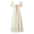 Robe mi-longue à fleurs avec laçage corset et manches bouffantes en beige - S / Beige Fleuri
