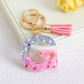 Glitter resin letter G keychain with pink tassel and gold hardware for women - Letter G / Pink