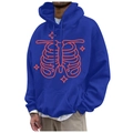 Bright blue fleece hoodie with red skeleton ribcage and star print graphic design - S / Tops / Bright Blue