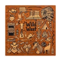 Detail eines orangefarbenen Baumwoll-Bandanas mit Wild-West-Saloon-Illustration - Bandana / Brauner Cowboy