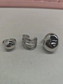 Three-piece silver polished geometric ring set with bead and oval bean charms - Silver Bean (3-Pcs Set)