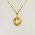 18K gold plated stainless steel necklace with letter G pendant and radial pattern - Letter G