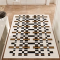French style PVC door mat with geometric cream and black grid pattern for entryway - 80x120cm / Retro Impression - Pineapple Pattern - Vertical Layout