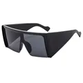 Oversize square semi-rimless sunglasses in glossy black finish with wide temples - Black Frame Grey Lens