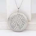 Silver round locket necklace featuring a relief Tree of Life pattern and elegant chain - Tree of Life Round 44*48/Steel
