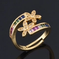 Anello aperto a fiore in zircone dorato con vivaci cristalli multicolori - Fiore CR0066