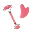 Pink jade facial roller and heart-shaped gua sha massage tool set for face and eye care - Red (Roller And Heart Scraper)